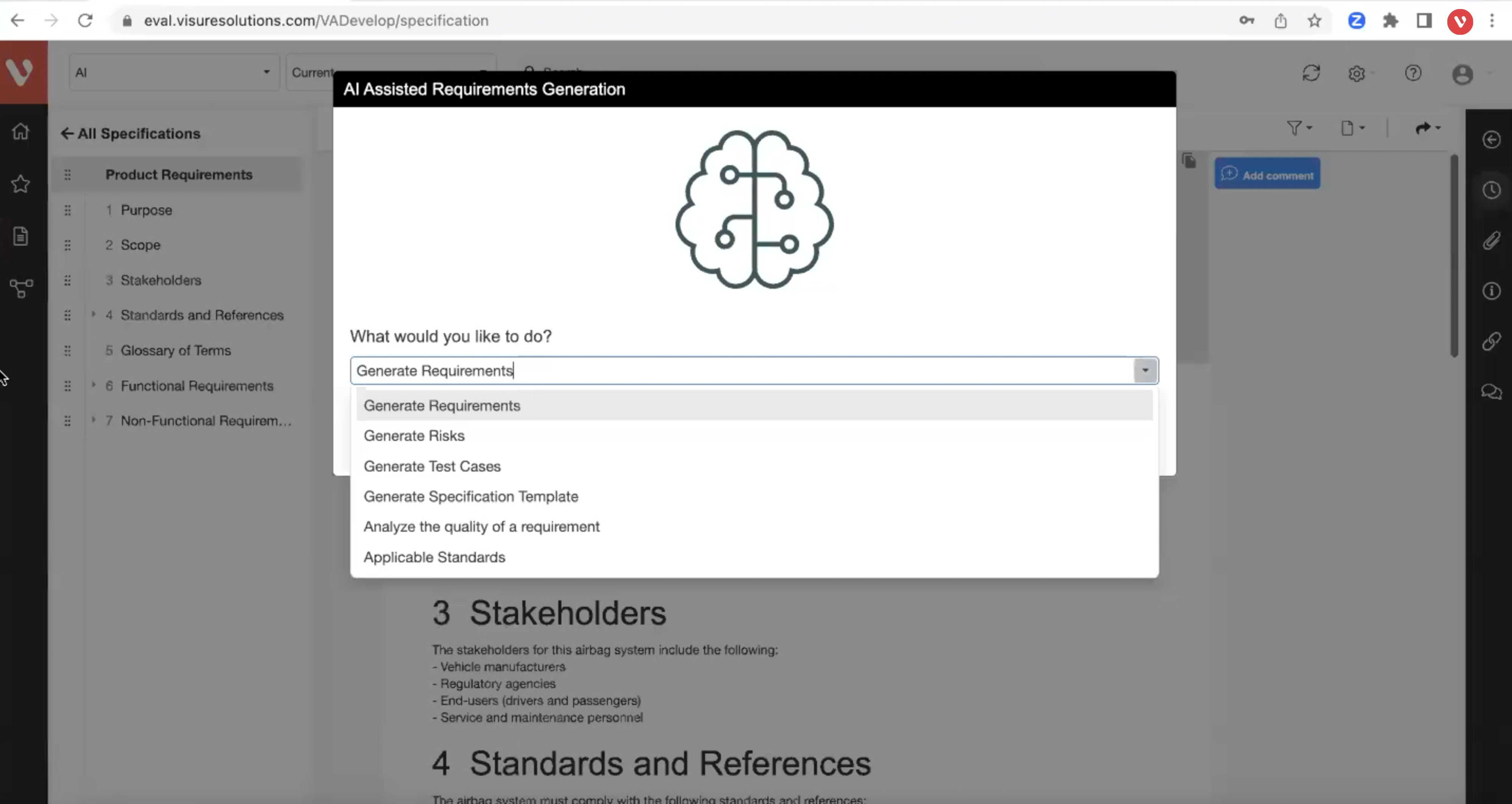 Visure AI in PLM Requirements Generation