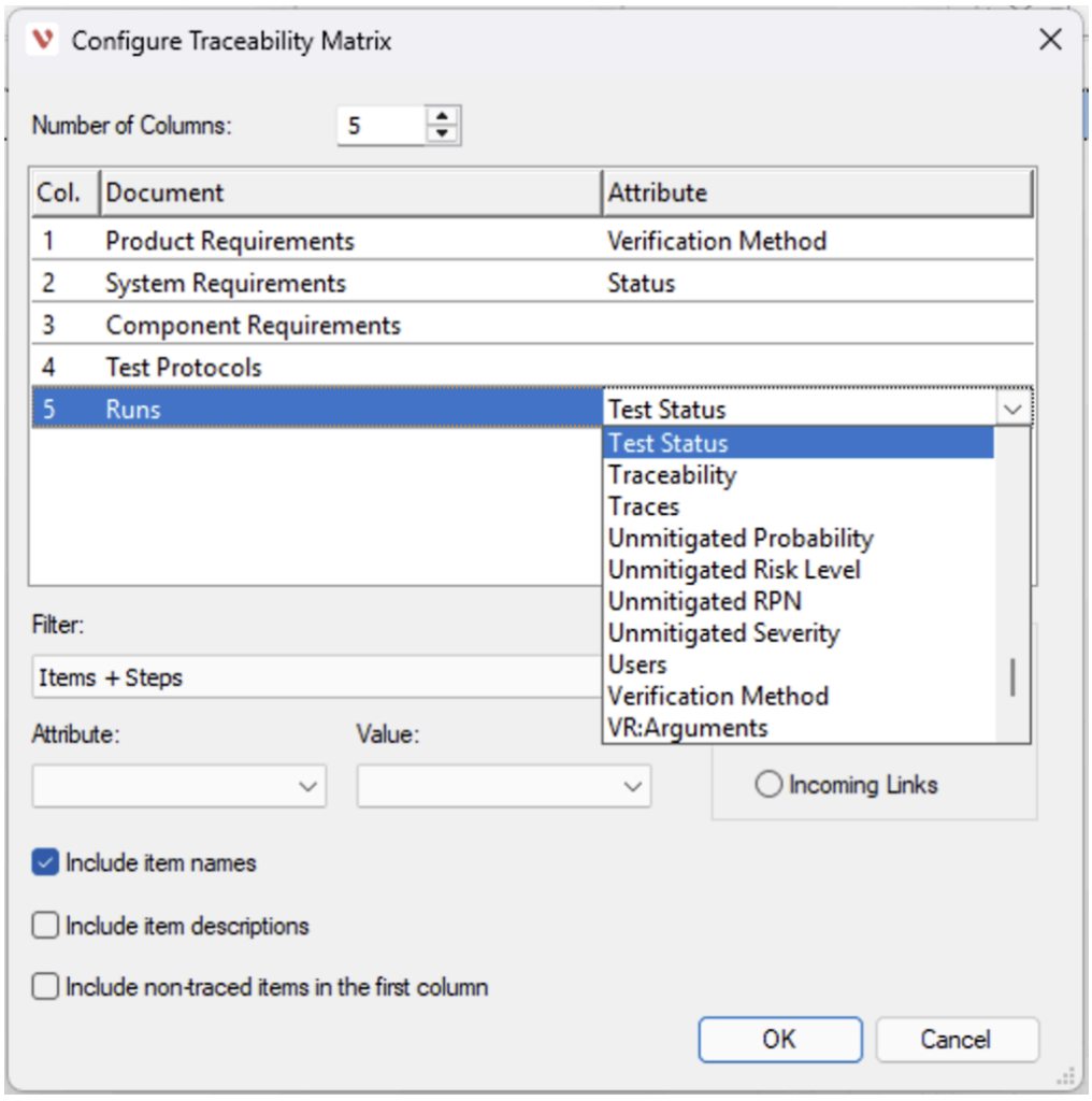 V8.2 Attributes in Traceability Matrix